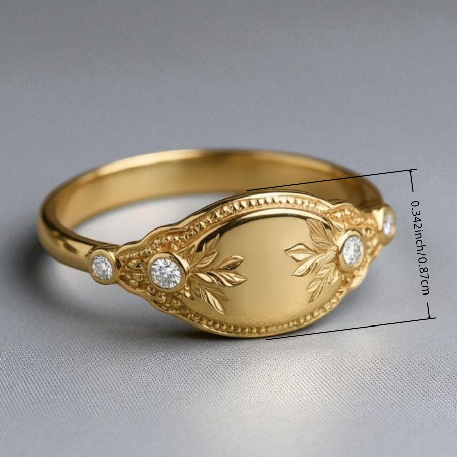 Vintage Golden Copper Ring with Leaf Pattern, Gift for Her